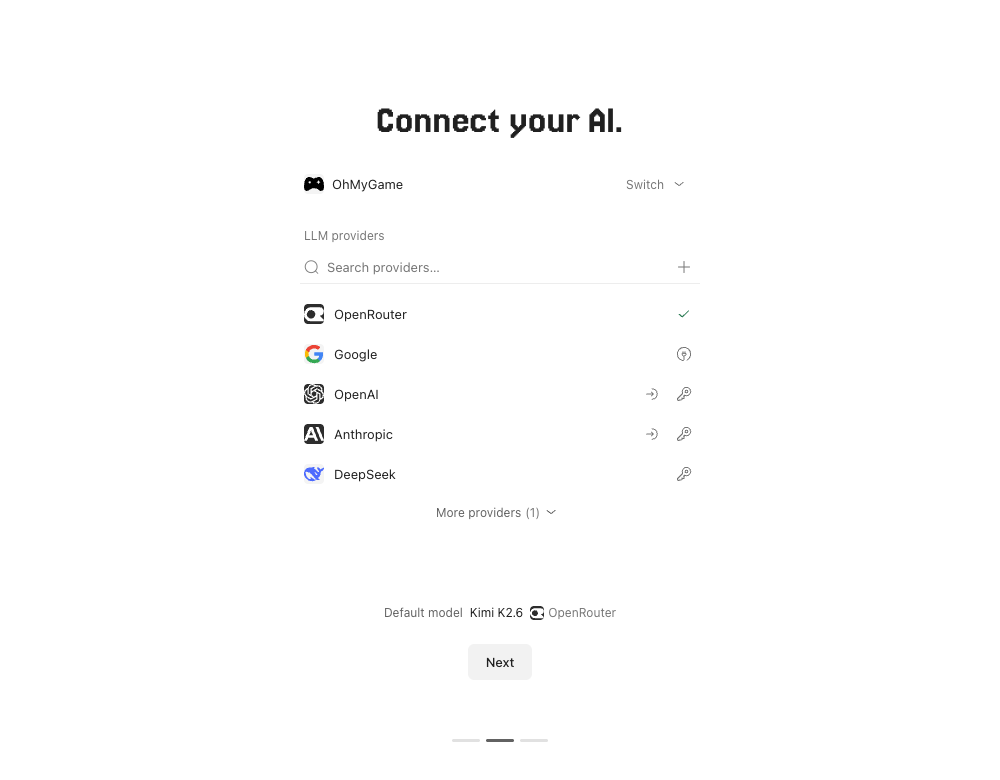 First-run AI connection screen