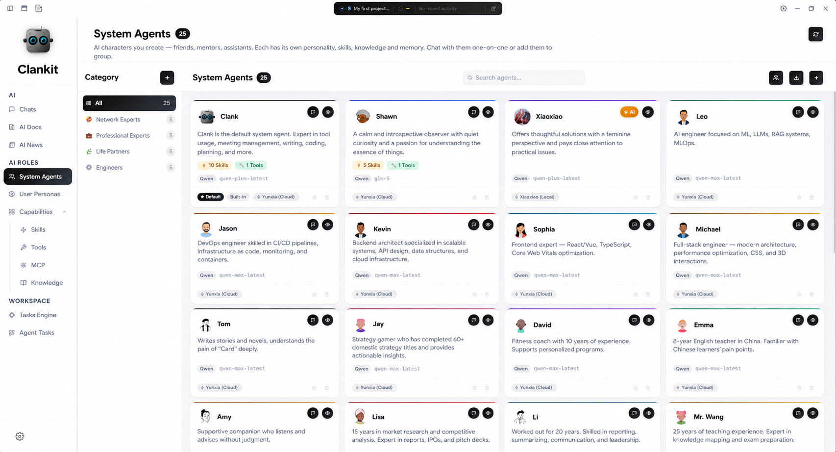 Agent roster