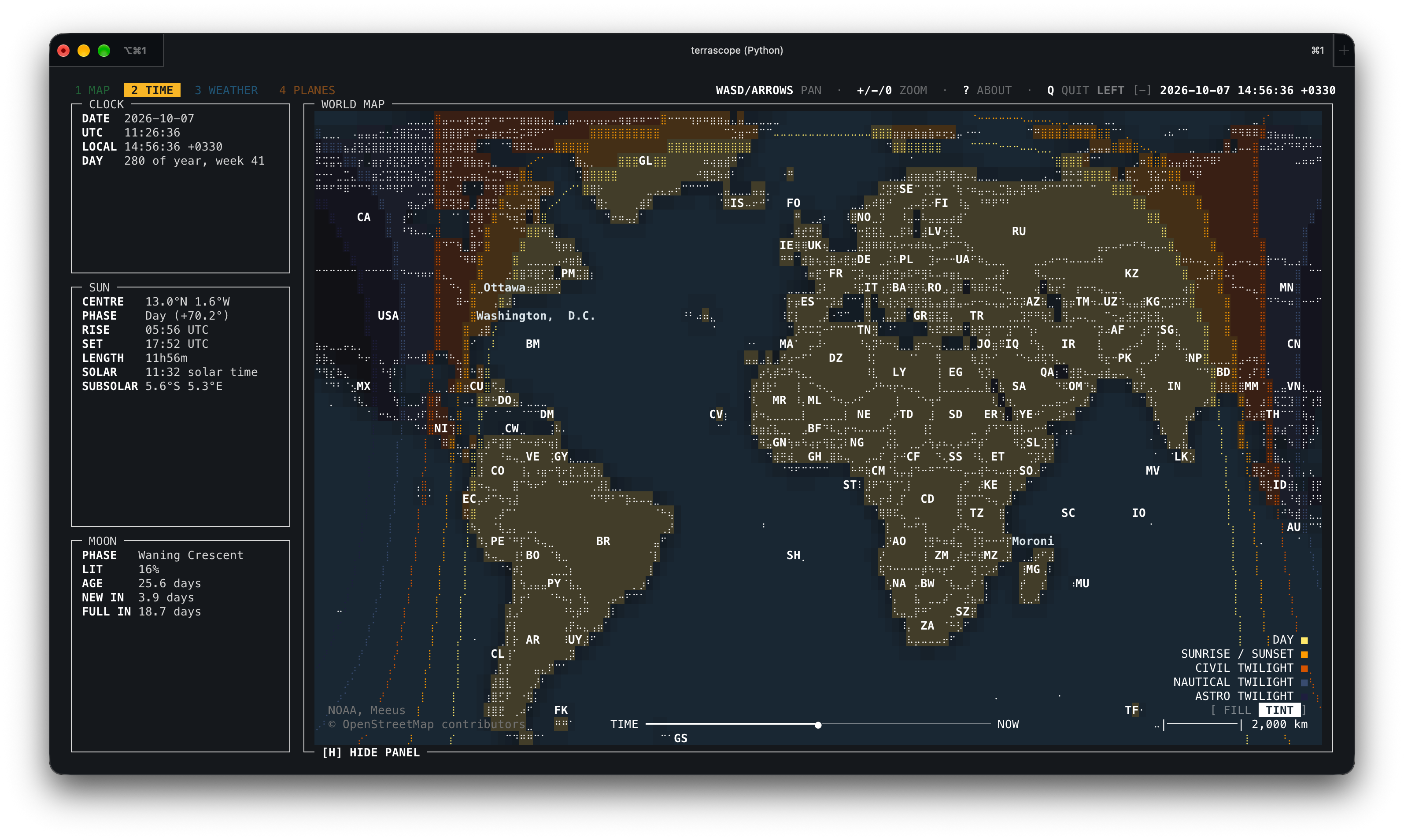 Global time view with day and night tint