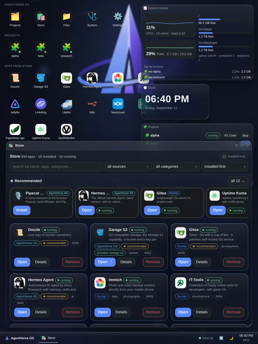 Tablet: icons, widgets and the Store window