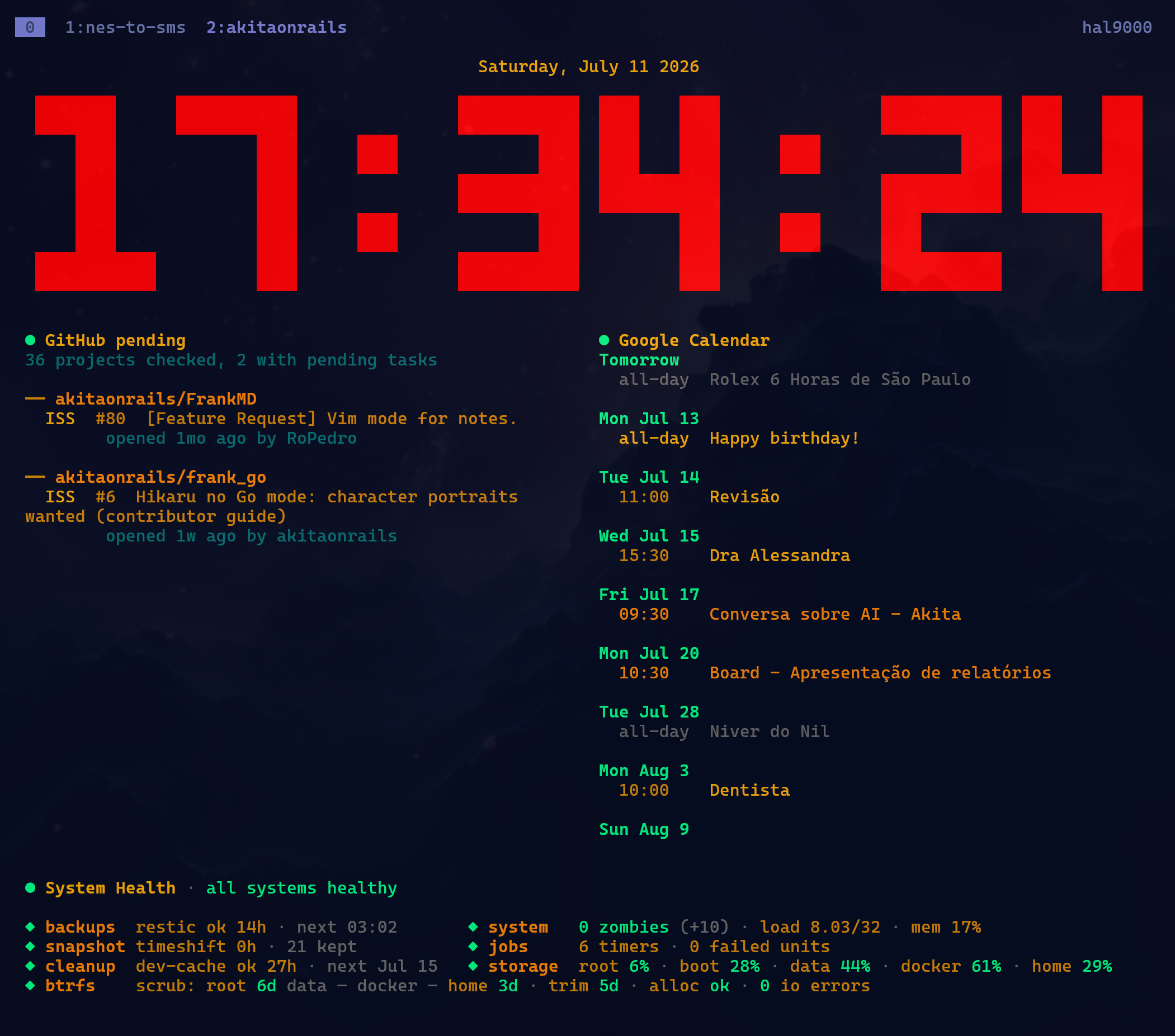 Clock mode with NERV theme and command widgets