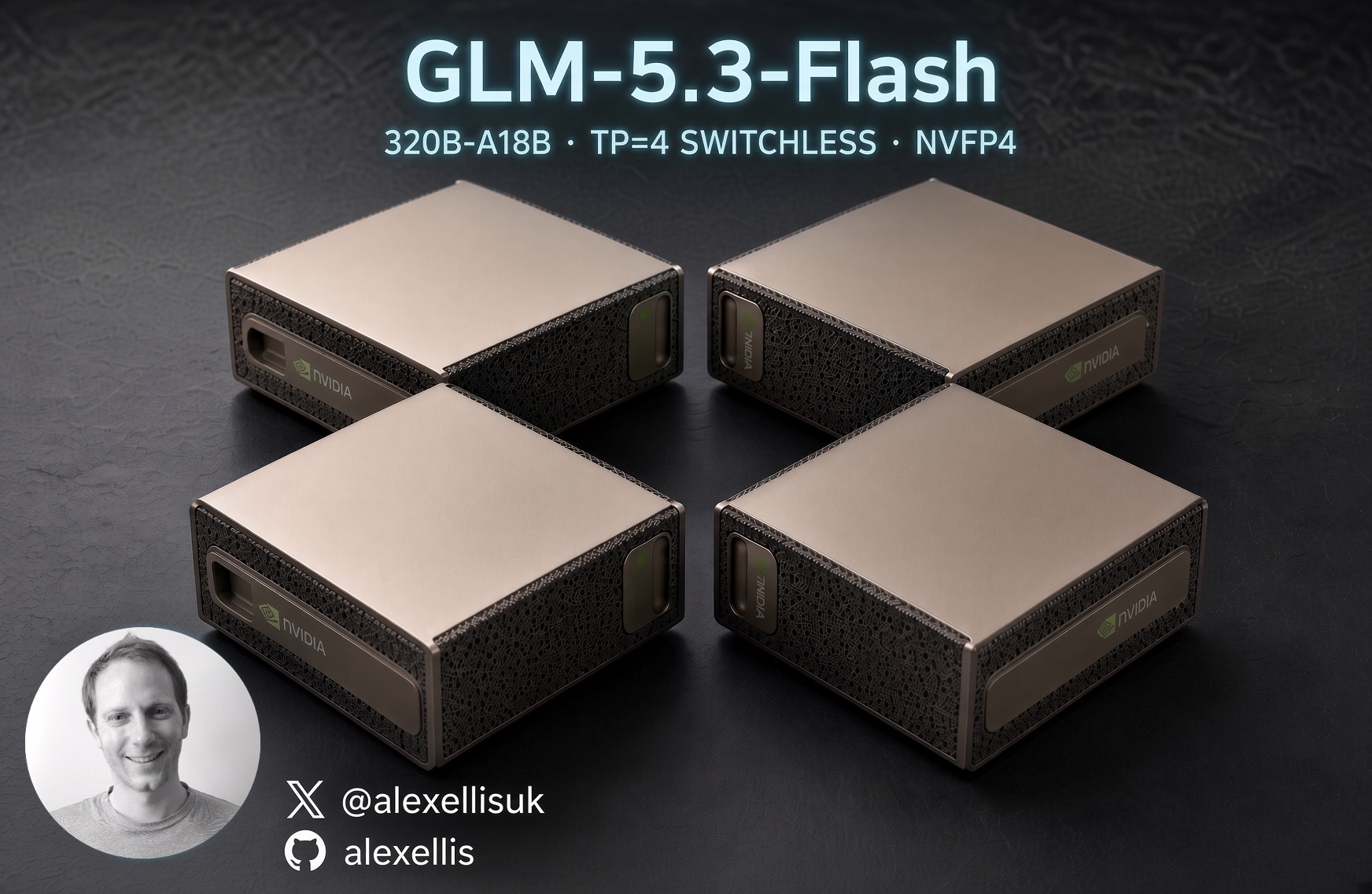 GLM-5.3-Flash (320B-A18B, NVFP4) served TP4 across four NVIDIA DGX Spark nodes on a switchless ring