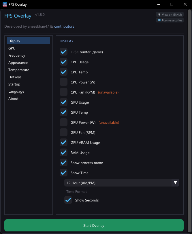 Main Settings