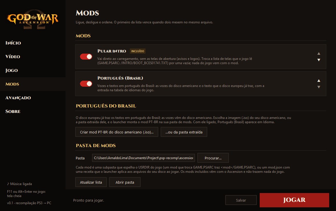 A página de mods