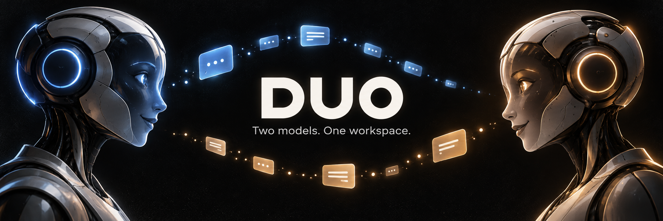 Duo: Two models. One workspace. Two AI partners exchange messages.