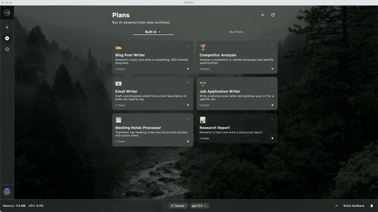 Askimo Plans Demo