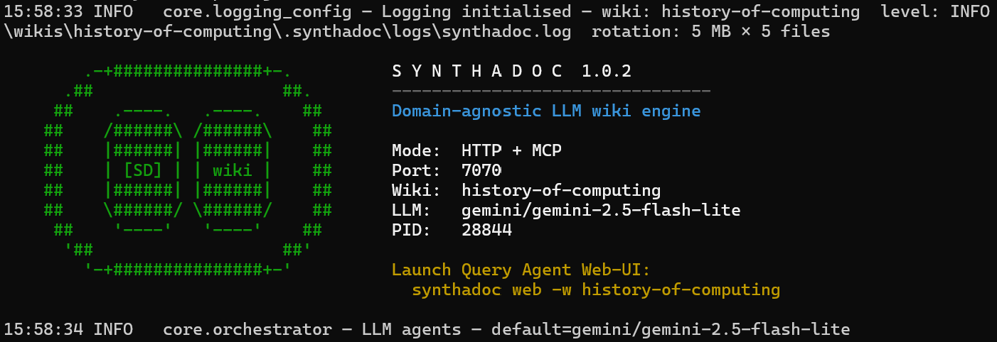synthadoc serve startup banner