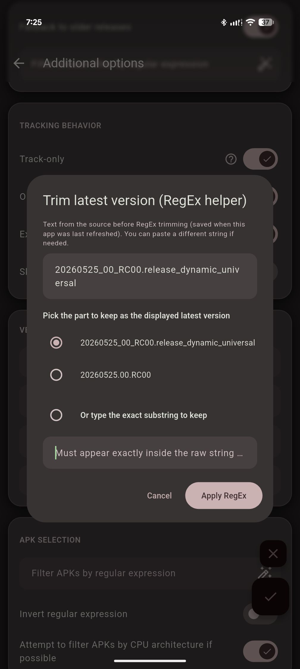 Additional Options with RegEx Helper