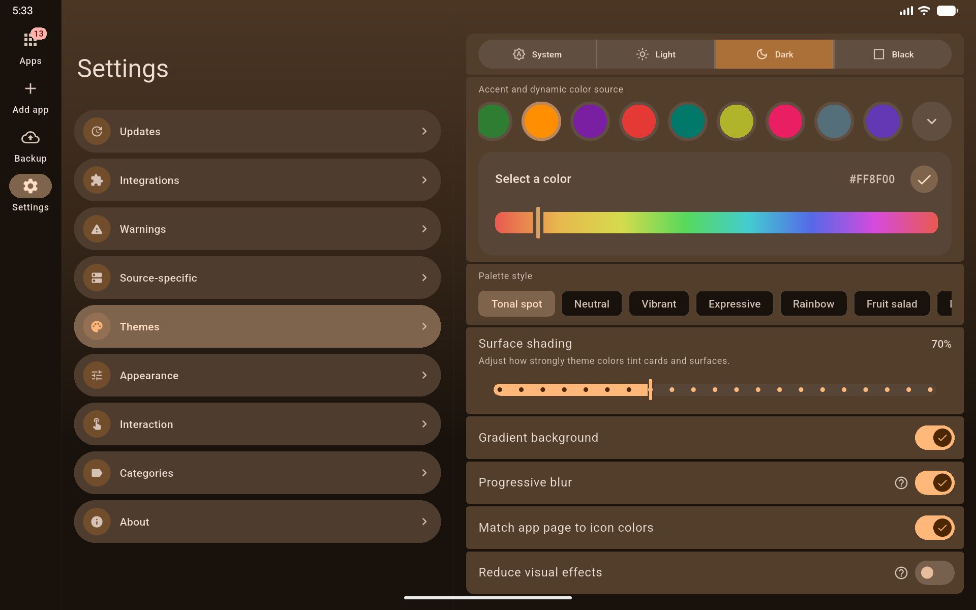 Modern Settings Page, custom category colors