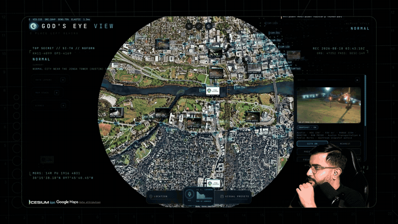 Zilker Park and Lady Bird Lake drawing onto the 3D city as persistent vector annotations, by voice