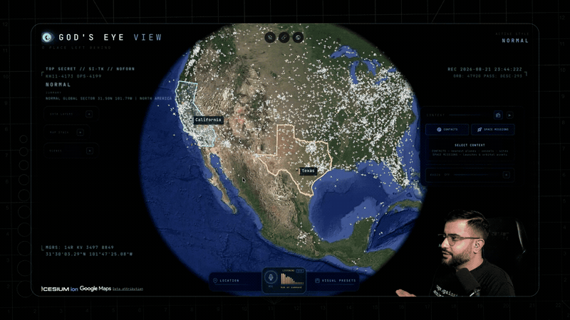 A spoken distance measurement spanning an airport, inspected from orbit