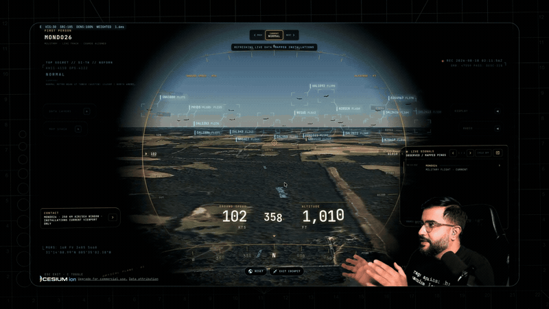 Riding with a live aircraft in cockpit view while switching sensor modes
