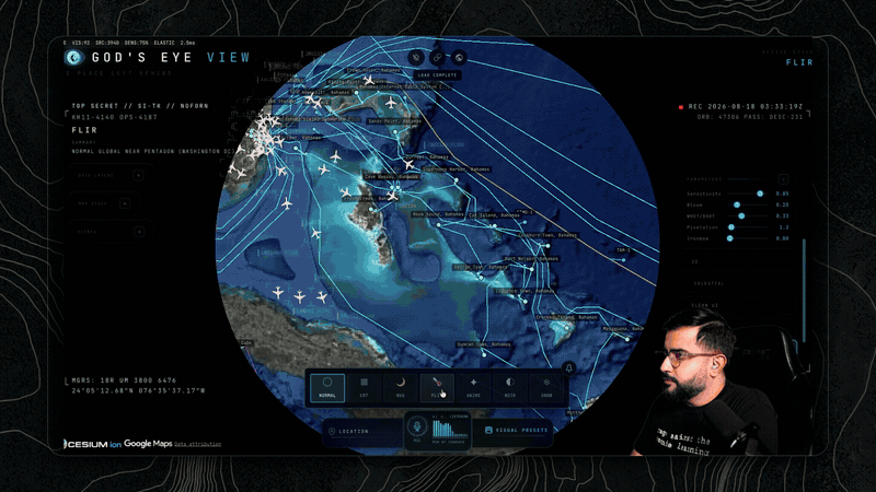Diving into the Bahamas and revealing labeled submarine cable routes beneath the globe