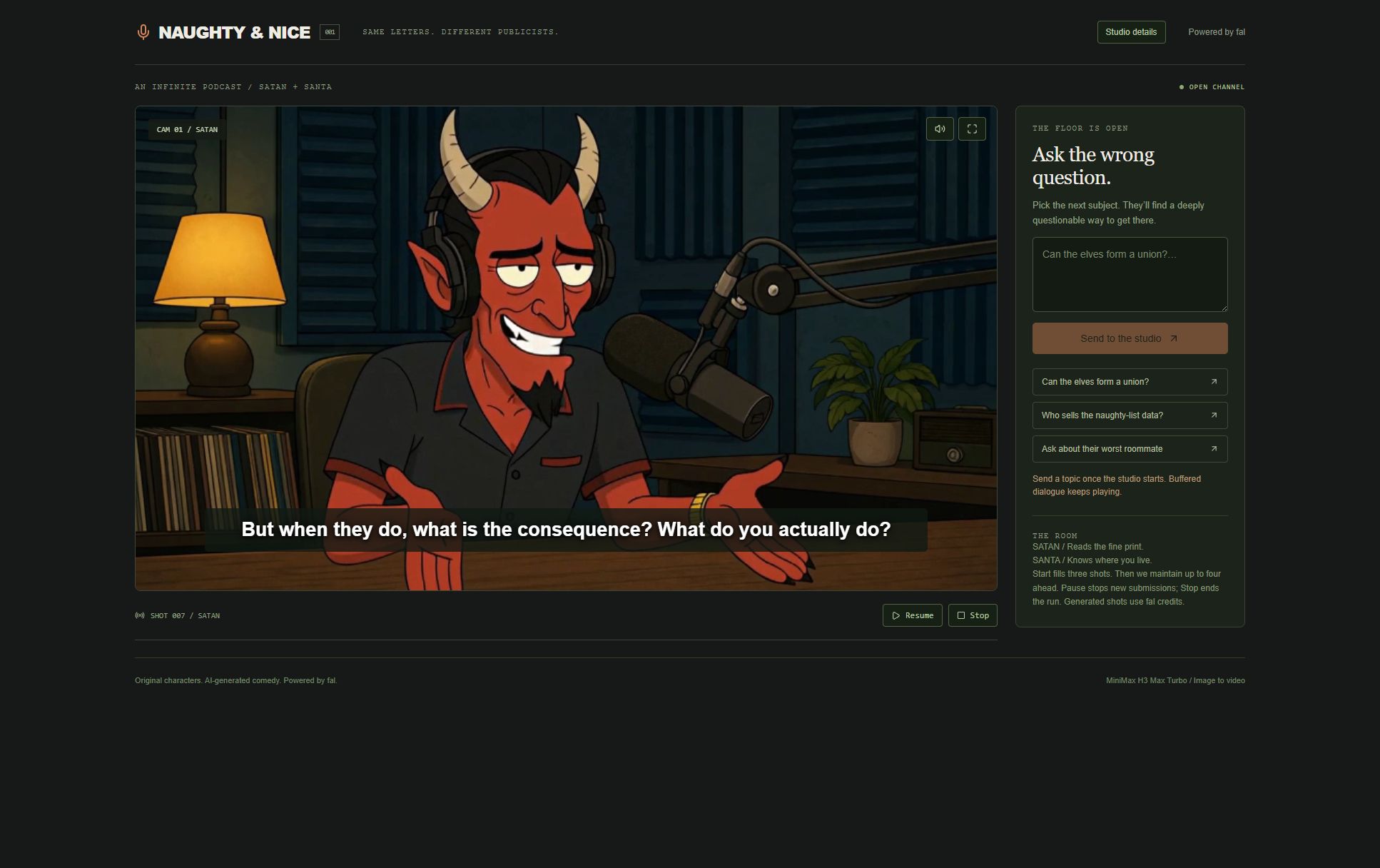 Santa and Satan podcast interface