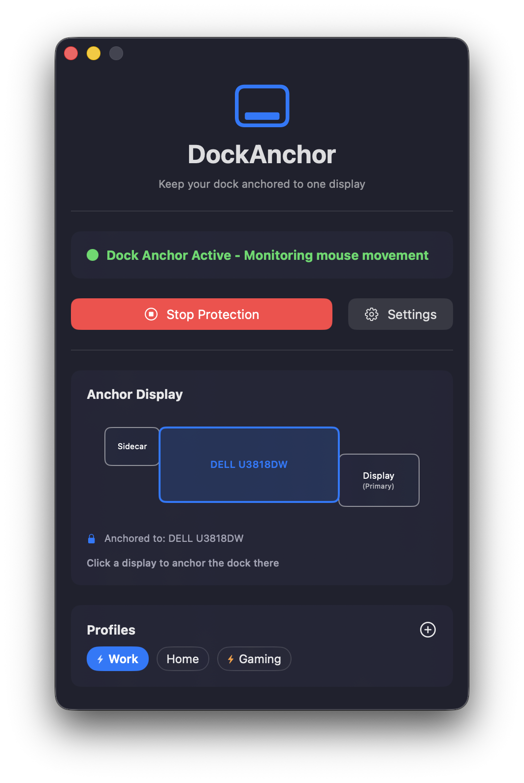 DockAnchor Main UI