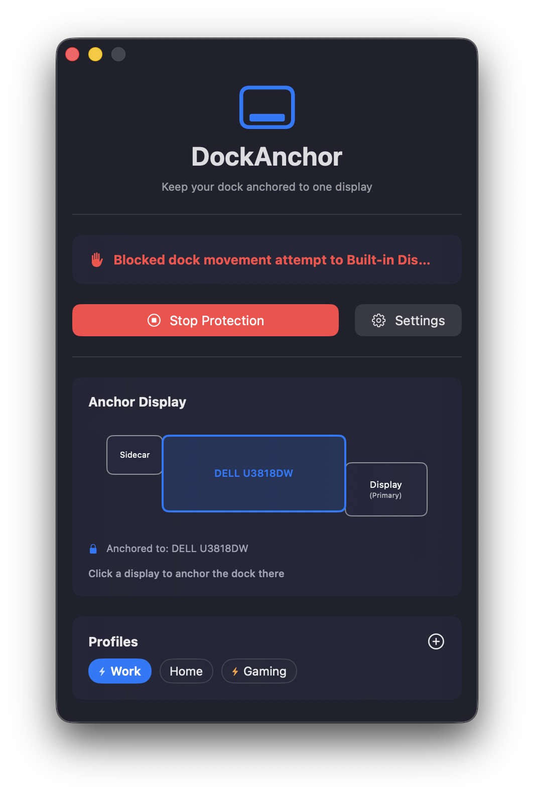 DockAnchor Monitor and Block