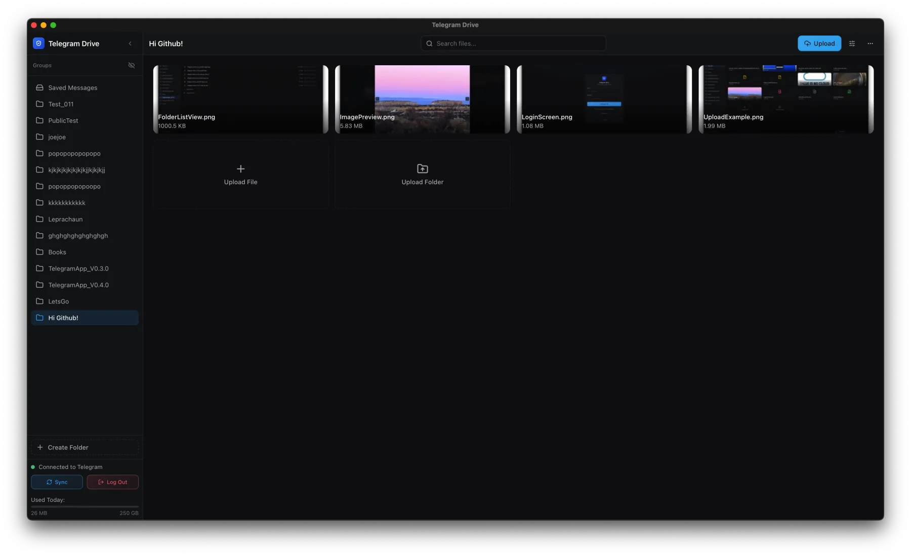 Telegram Drive desktop dashboard
