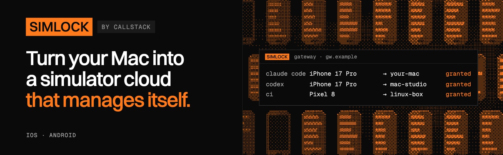 Simlock by Callstack. Turn your Mac into a simulator cloud that manages itself.