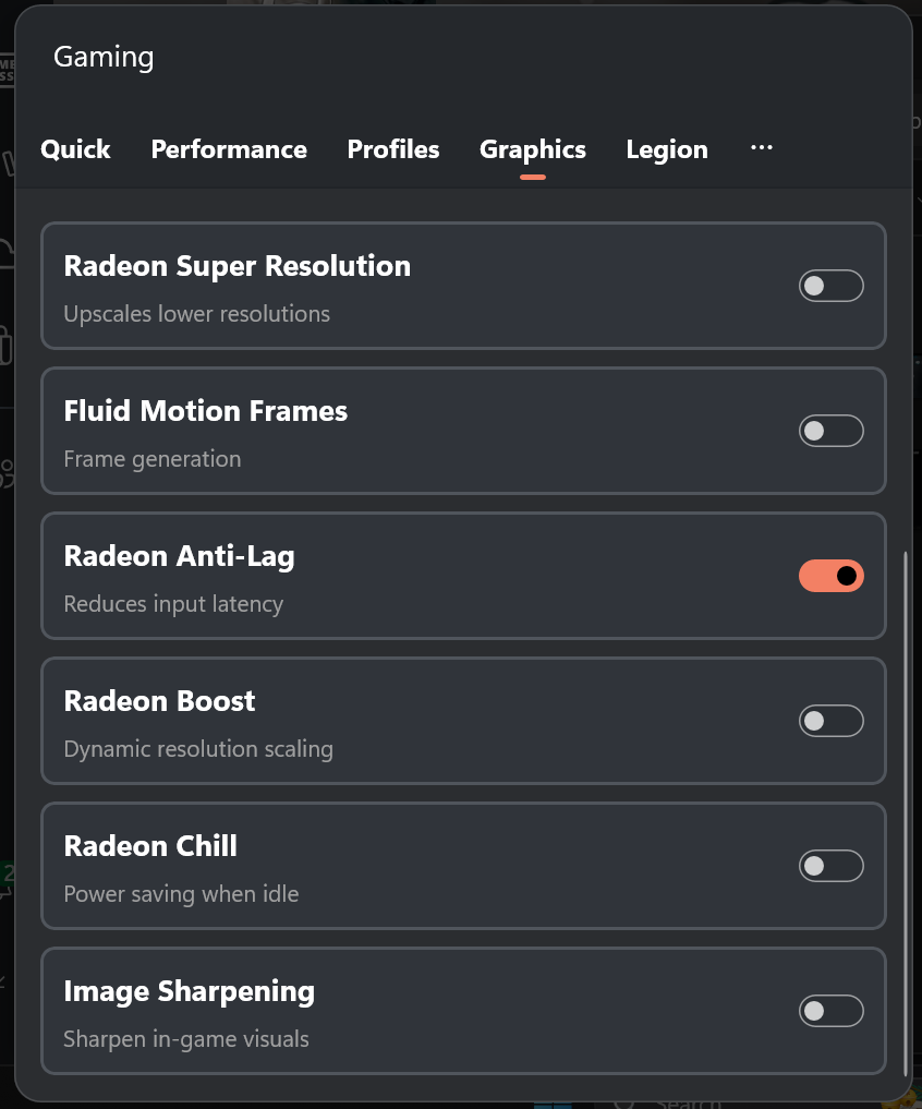 Screenshot: AMD Features Tab