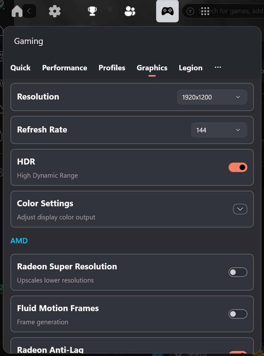 Screenshot: Graphics Tab