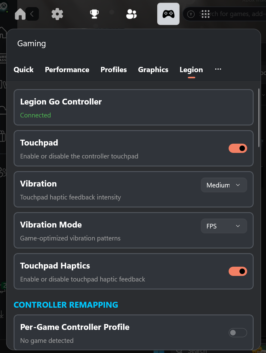 Screenshot: Legion Go Tab