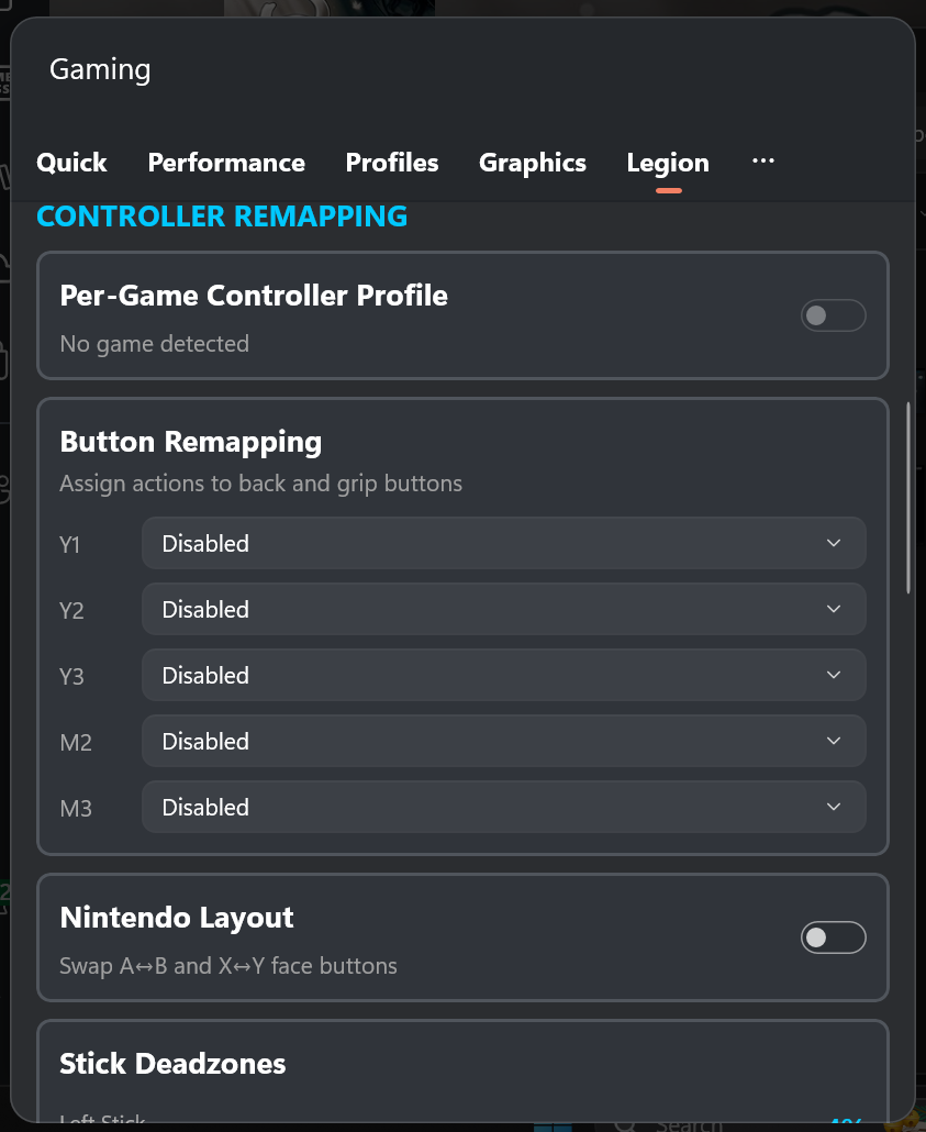 Screenshot: Controller Settings