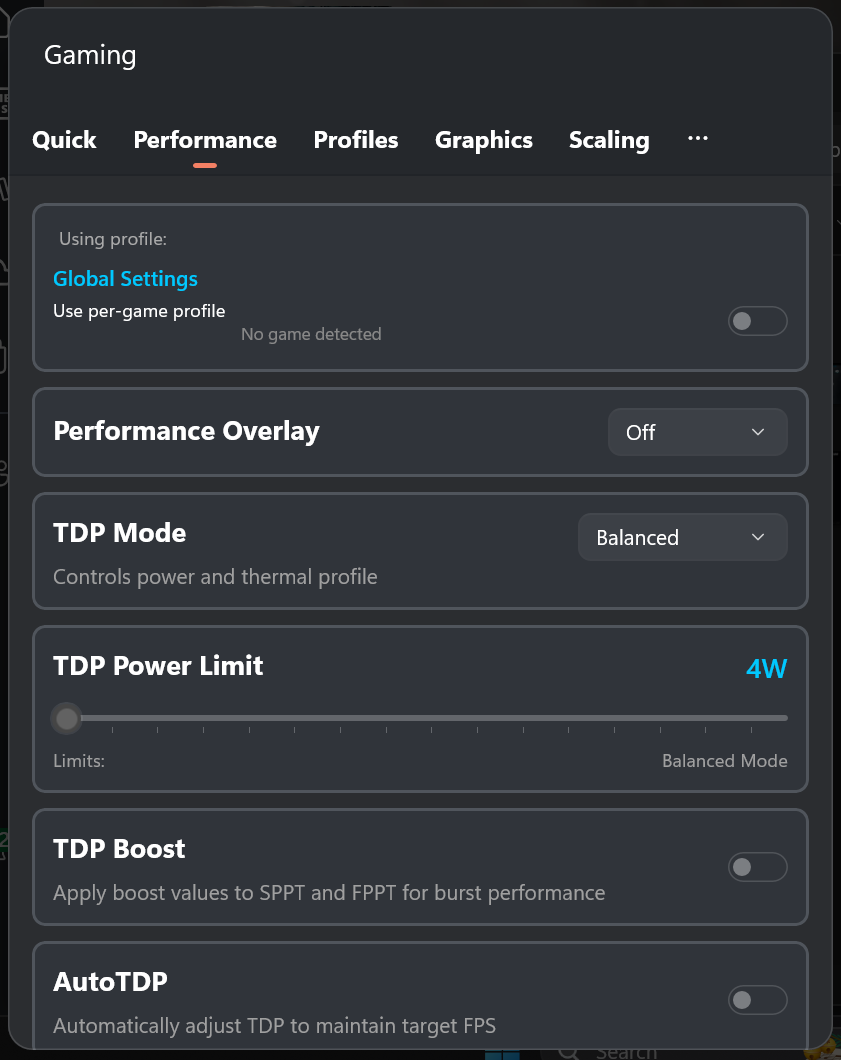 Screenshot: Performance Tab