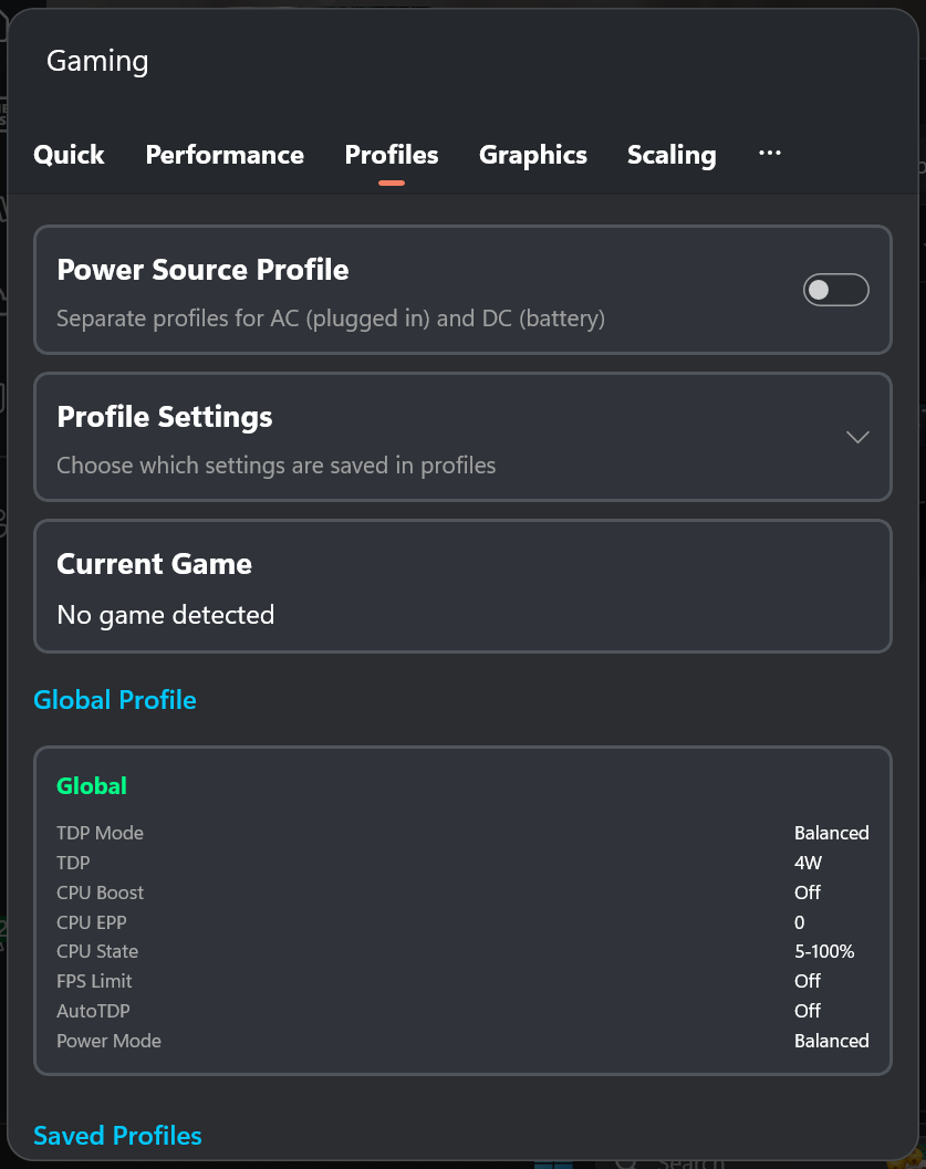 Screenshot: Profiles Tab