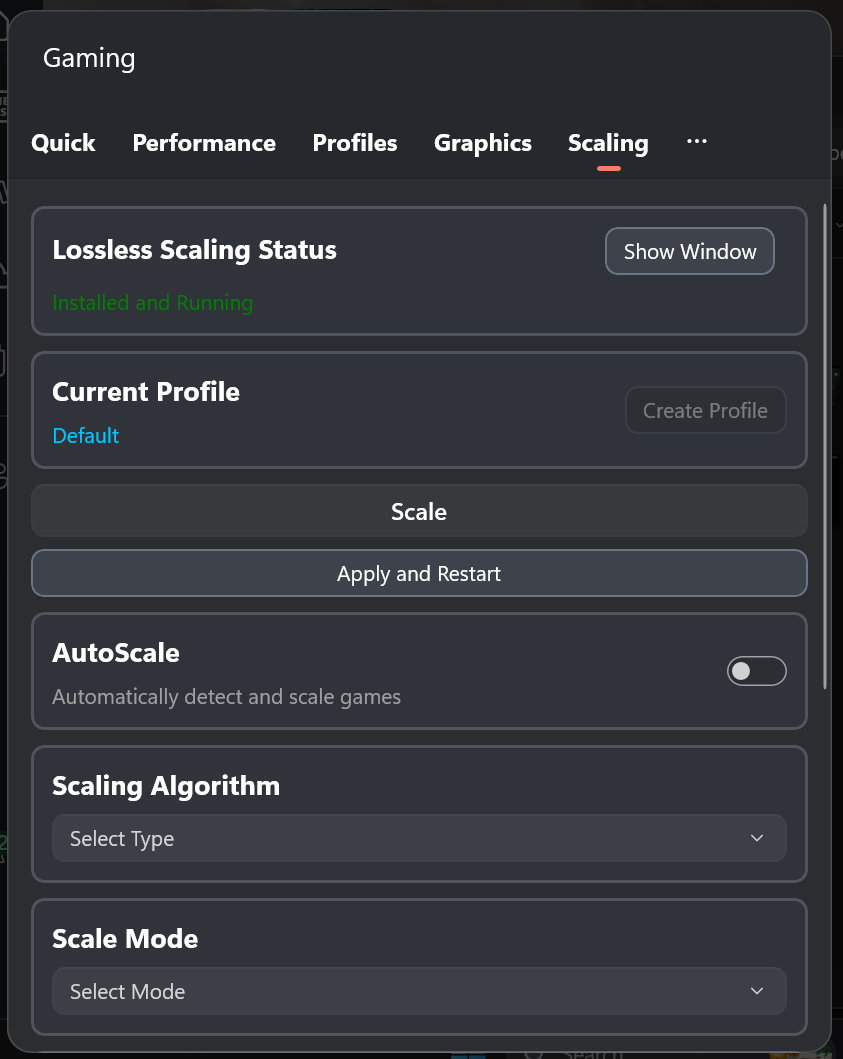 Screenshot: Scaling Tab