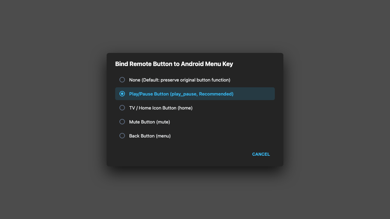 Menu key binding