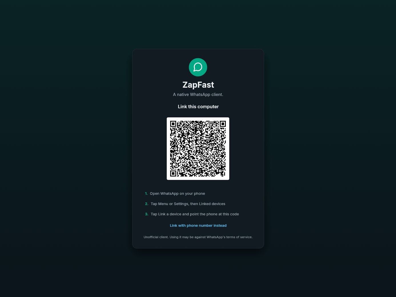 The linking screen with the QR code