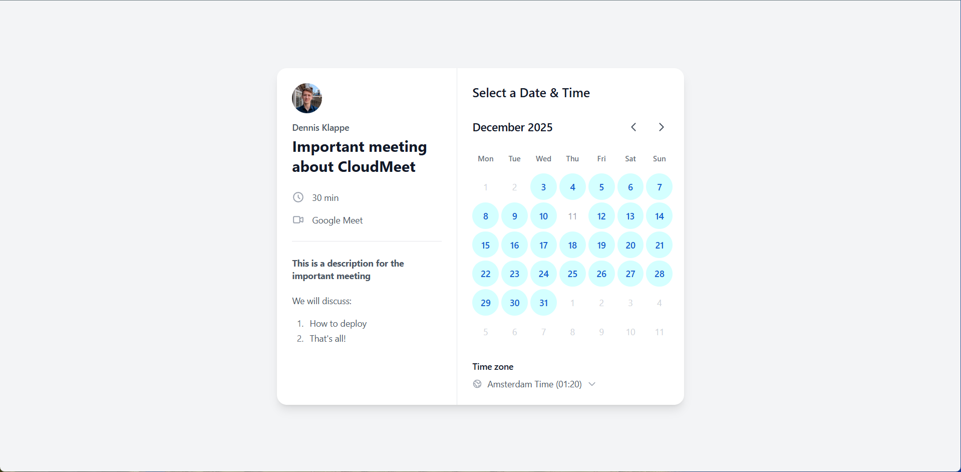 CloudMeet Booking Page