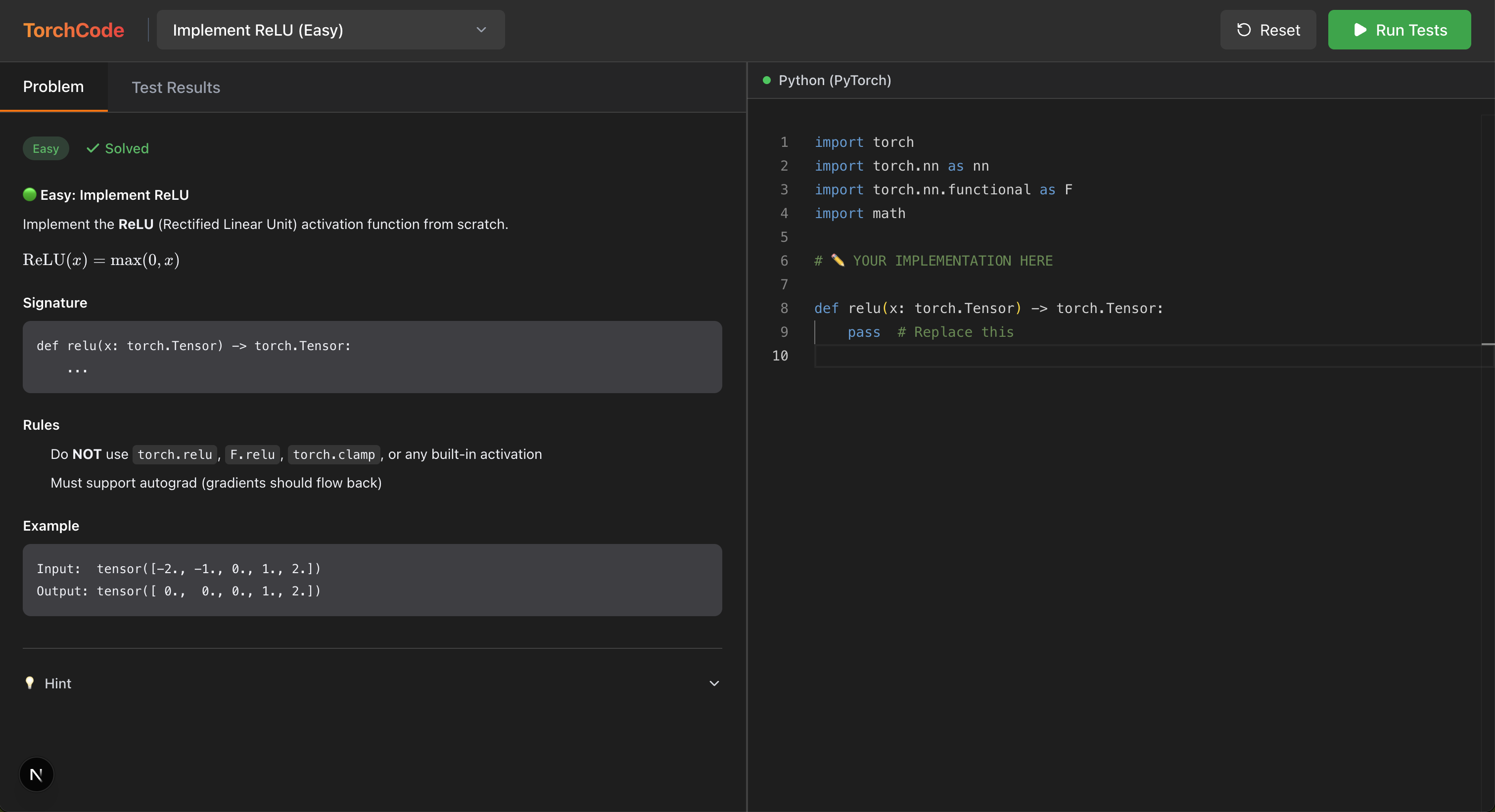 TorchCode UI Preview