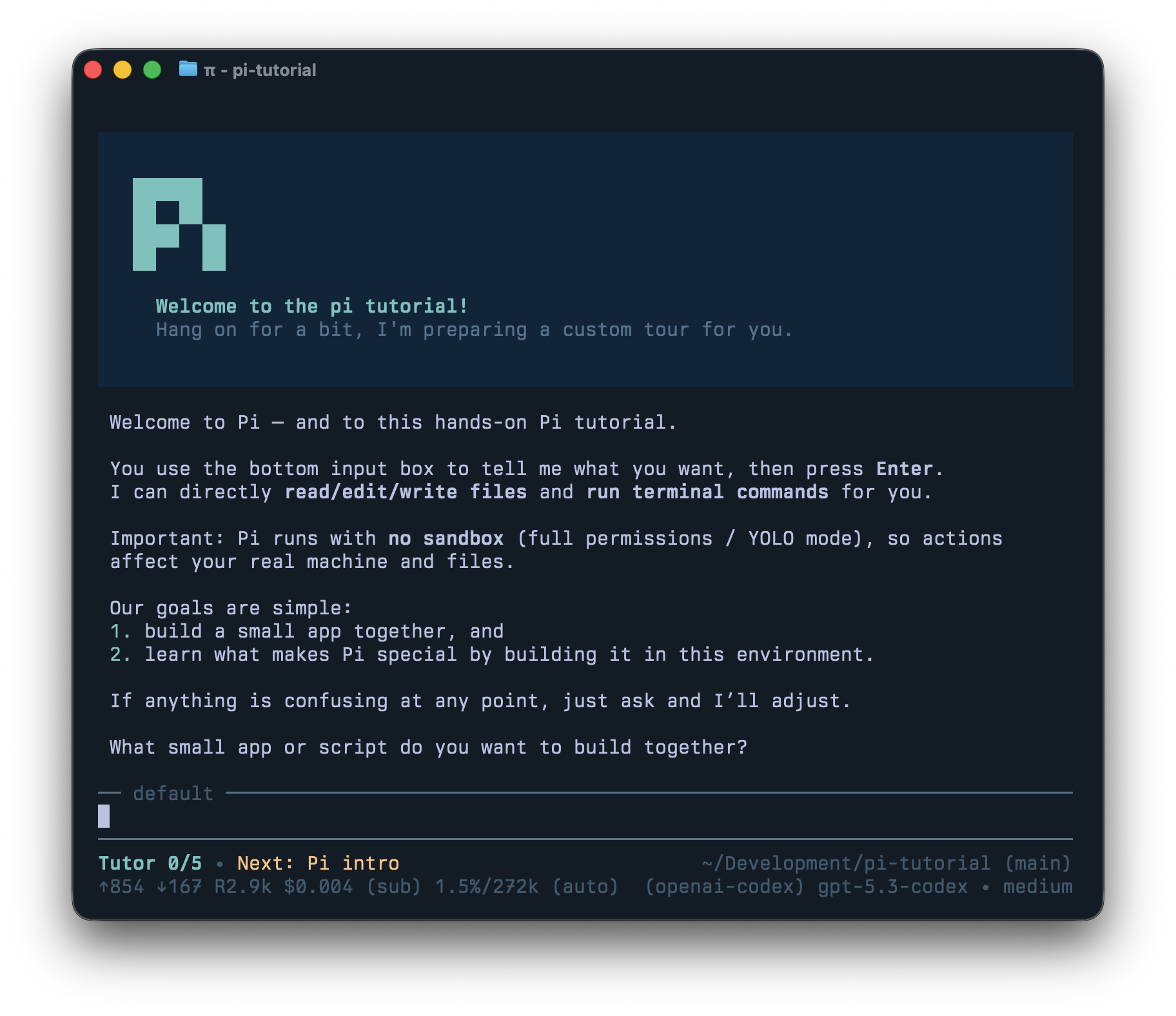 Pi tutorial screenshot