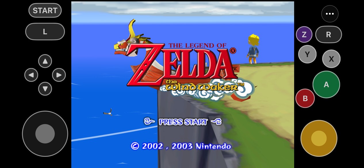 BlueWake on an iPhone 14, with the touch controls in the black bars beside the picture