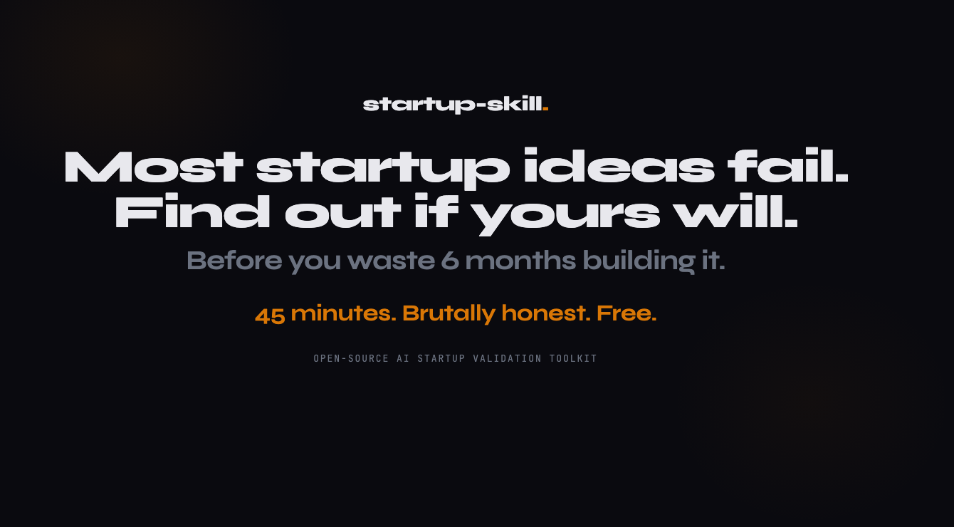 Startup Skill — From startup idea to validated strategy. In one afternoon. Radically honest. Completely free.