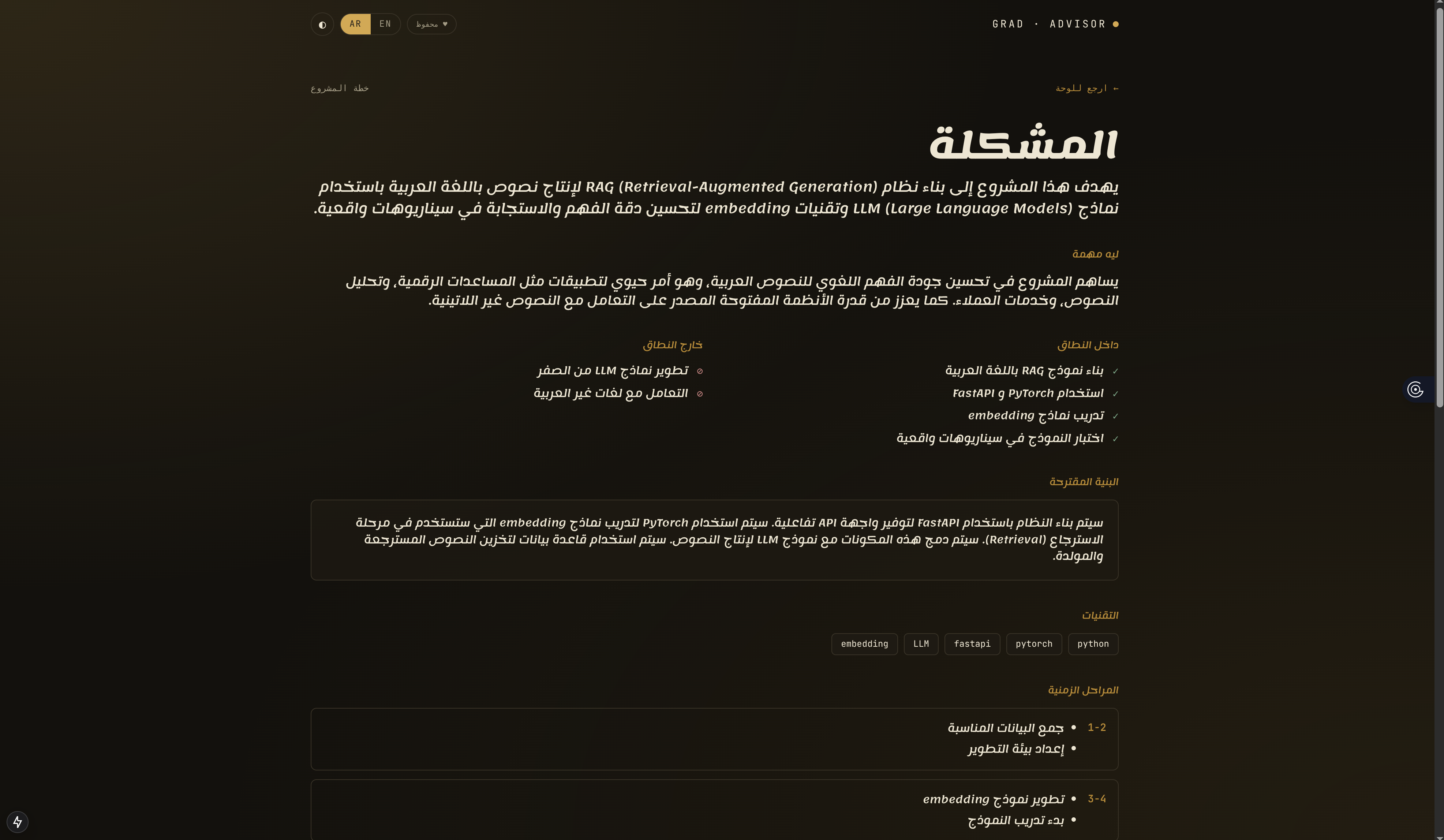 Arabic blueprint page, dark theme