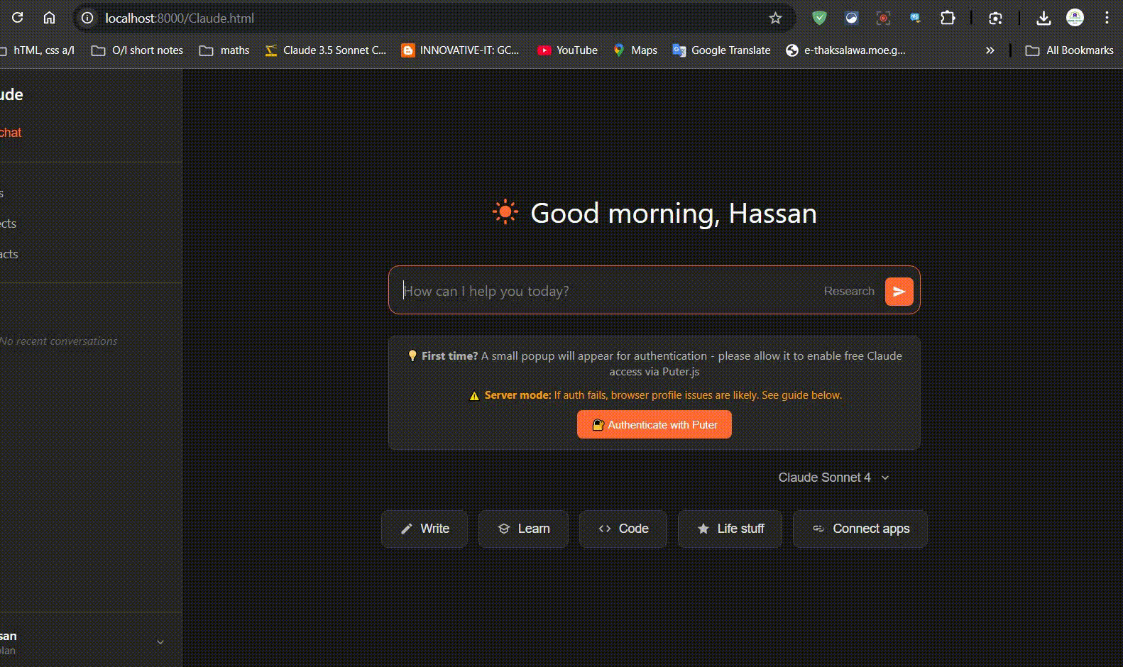 Demo GIF of the Claude UI in action