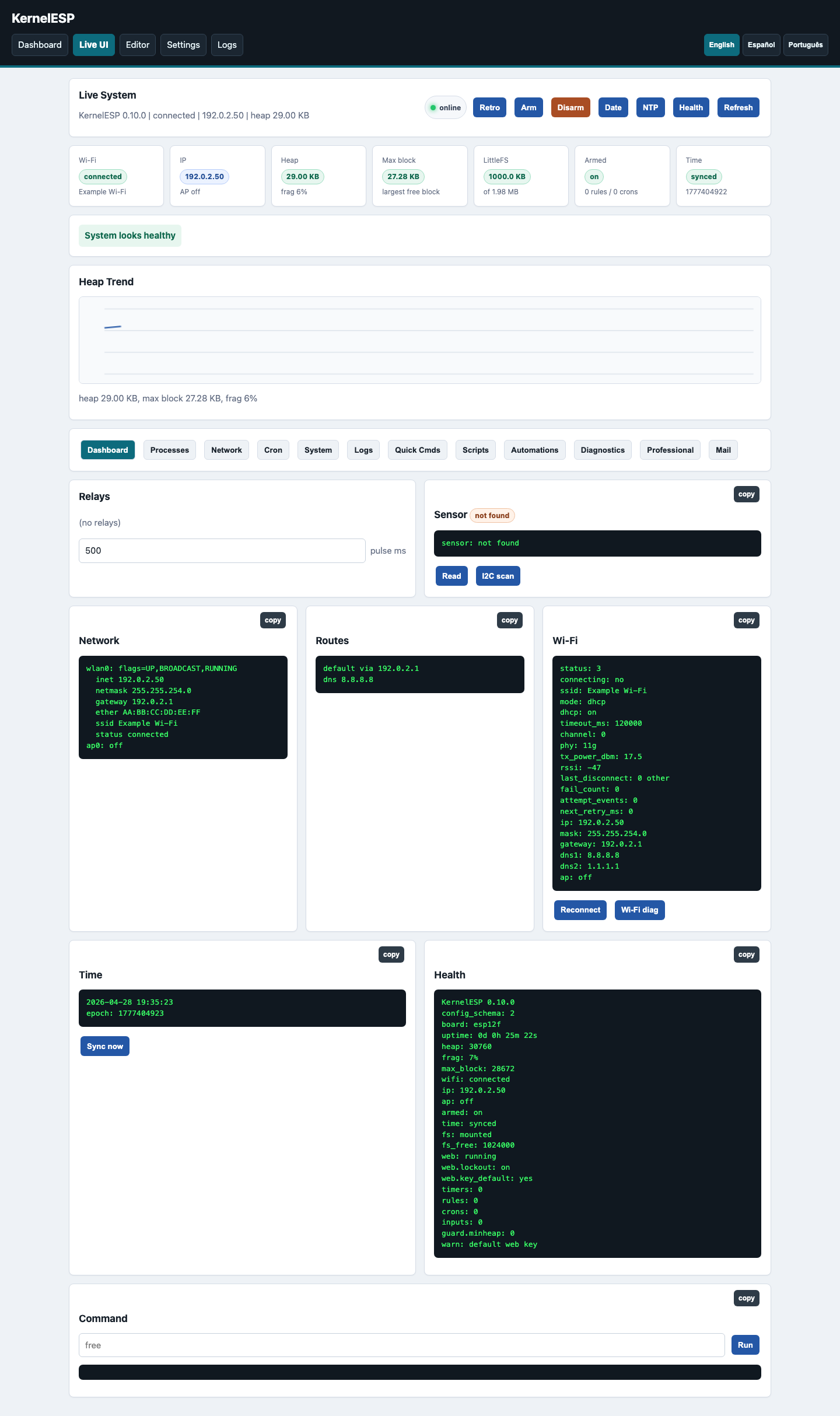 Live UI dashboard