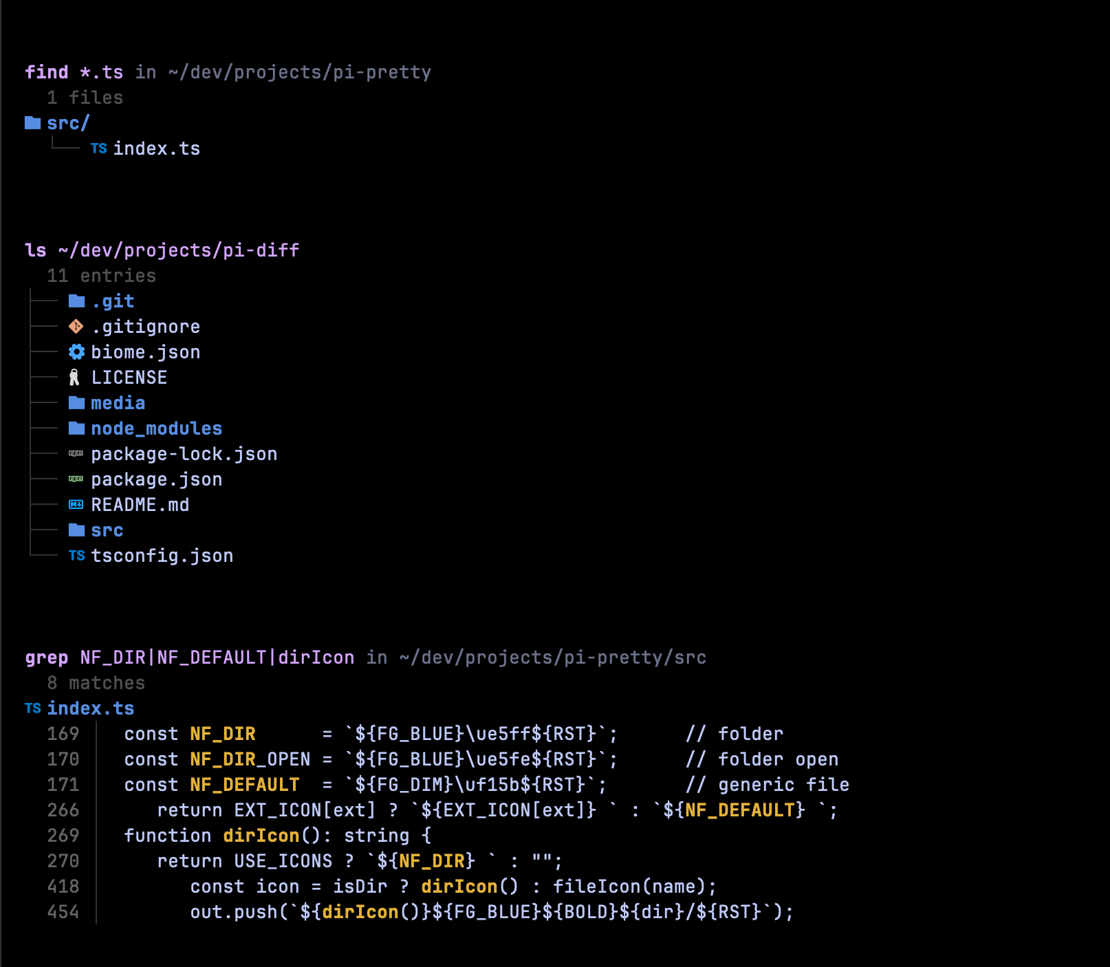 Icons and grep rendering
