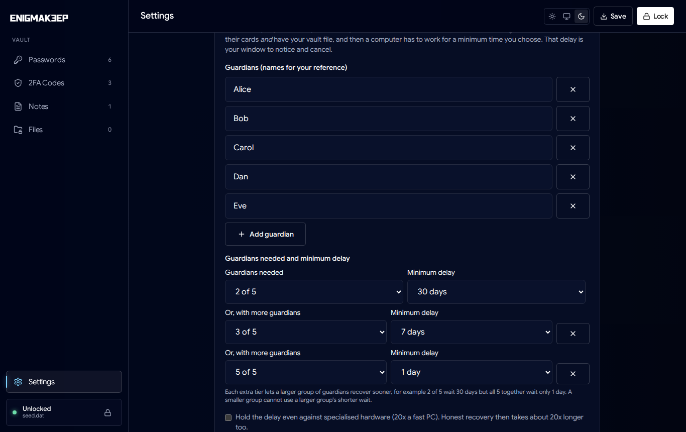 Guardian recovery schedule
