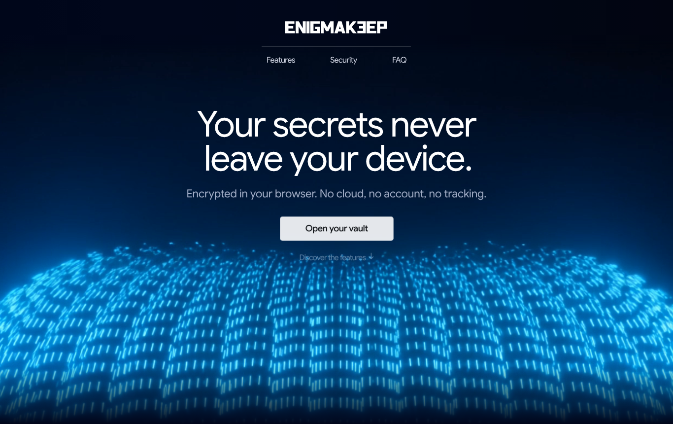 EnigmaKeep landing page