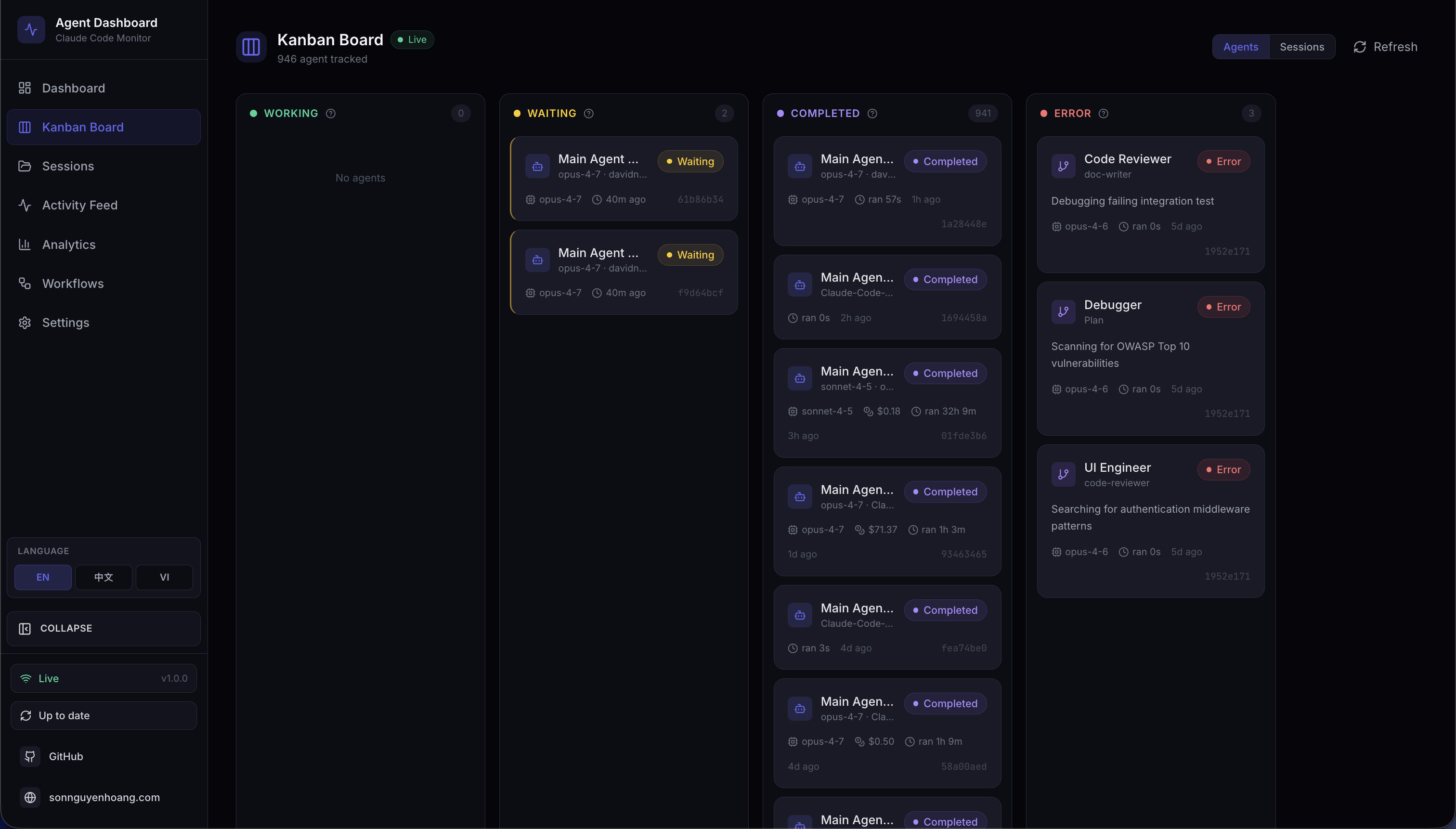 Kanban Board — Agents view