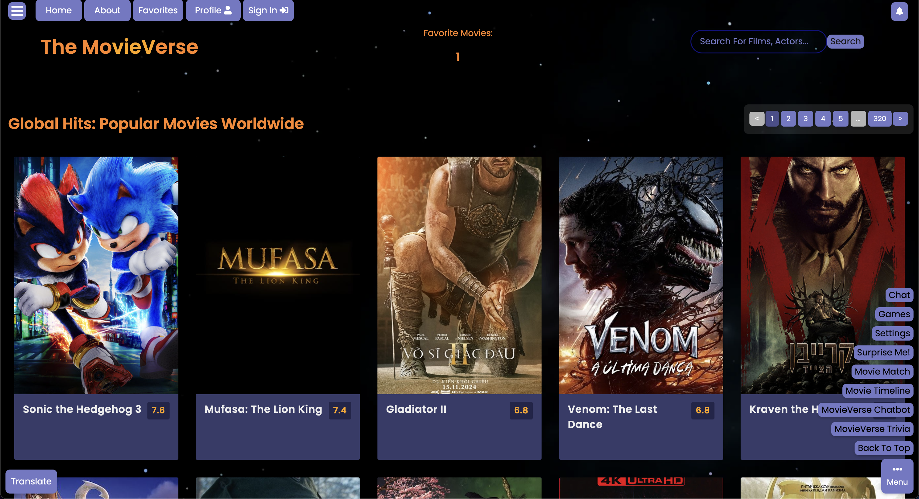 The MovieVerse App Interface