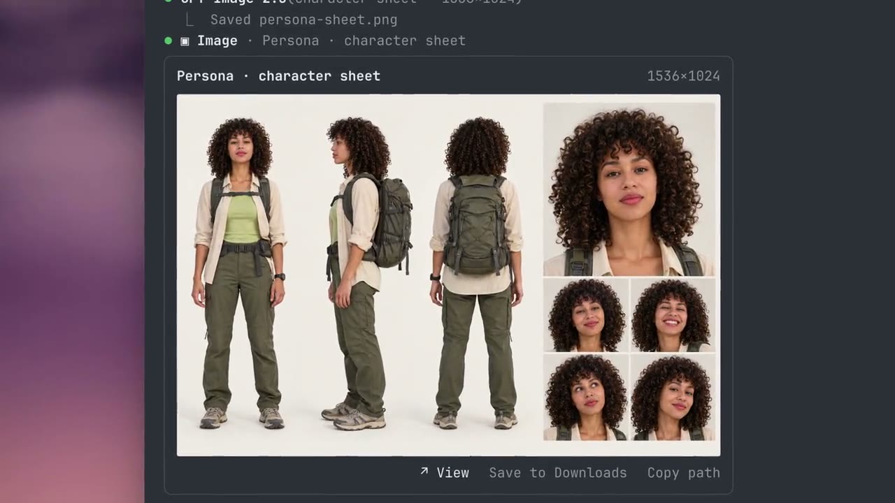 A character sheet for an ad persona shown in the chat