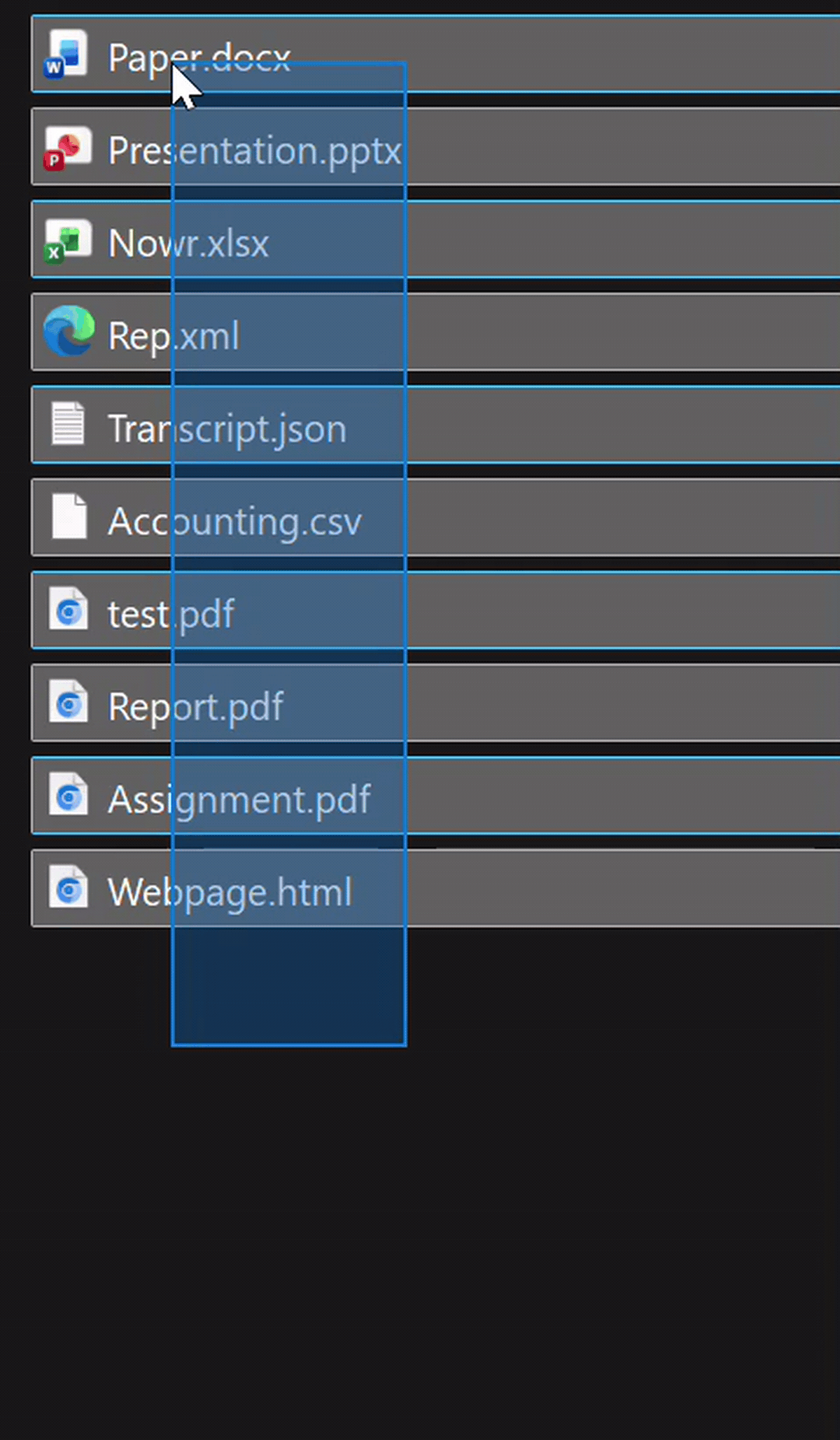 Selecting a folder of mixed files