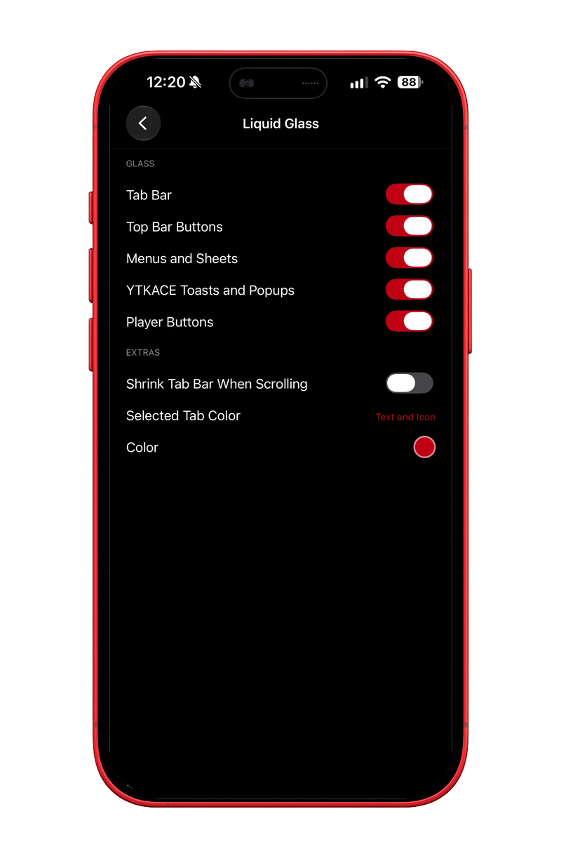 Liquid Glass settings