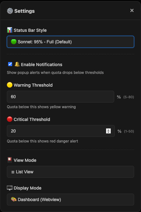 Settings Modal