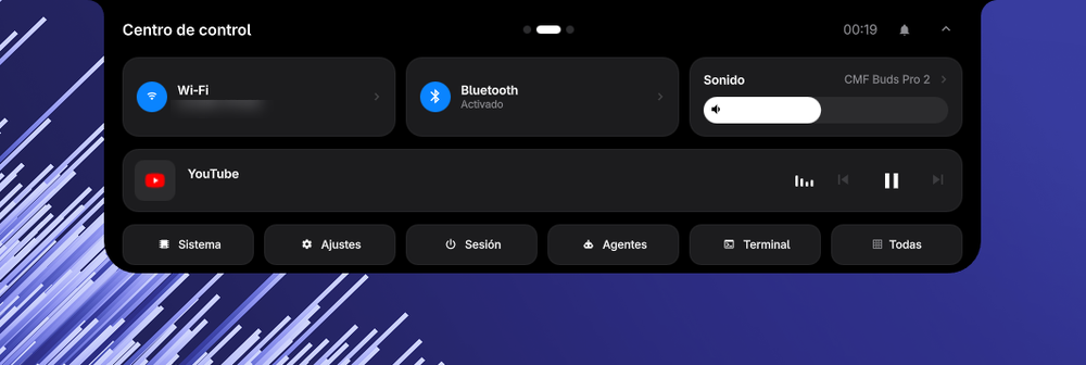 Control center with Wi-Fi, Bluetooth, sound and media