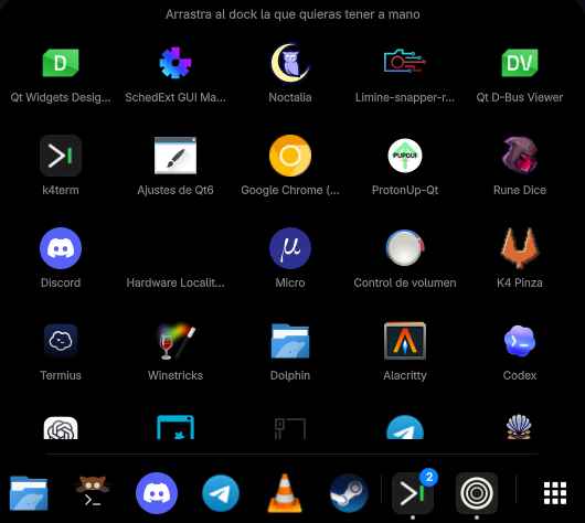 The dock at the bottom of the screen with its app drawer open above it